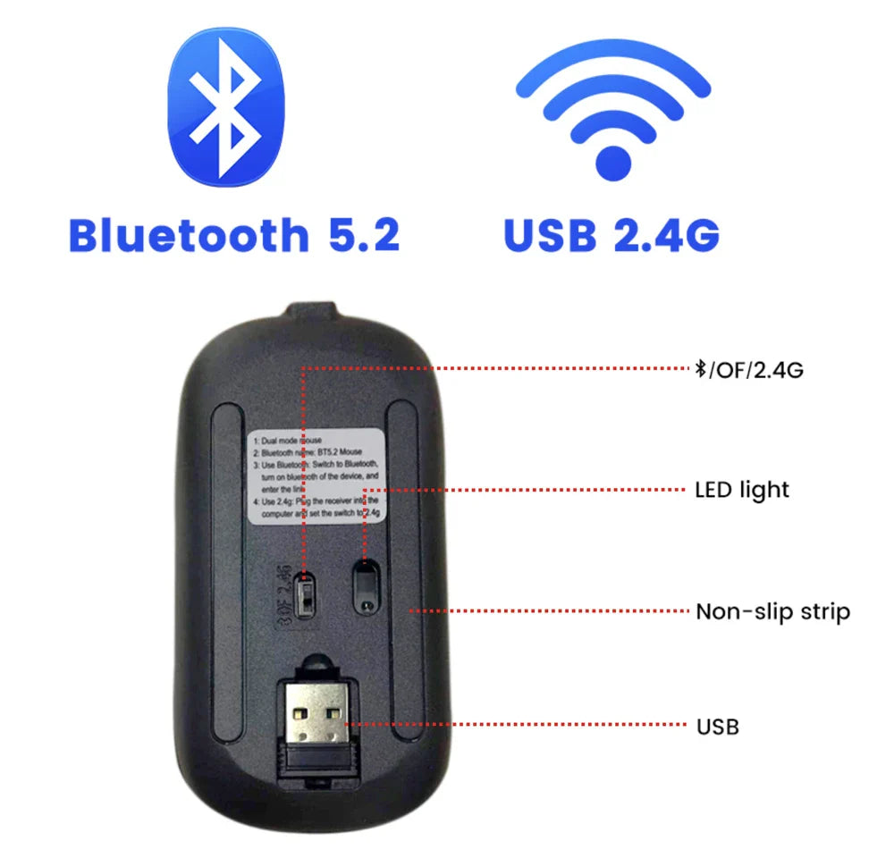 Rechargeable Wireless Mouse Bluetooth Mouse Computer  Ergonomic Mini Usb Mause 2.4Ghz Silent Macbook Optical Mice For Laptop Pc